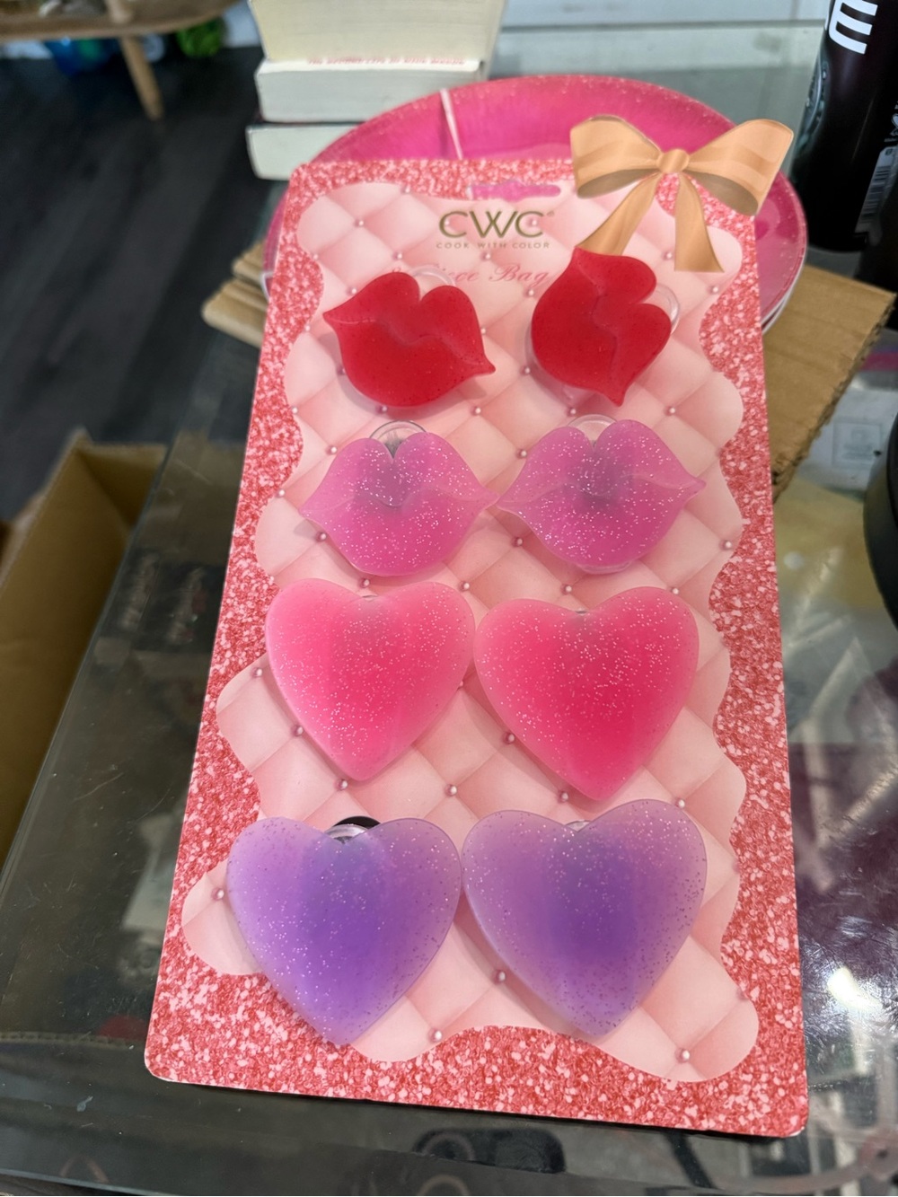 CWC Heart & Lip Bag Clips - Pink, Red, Purple